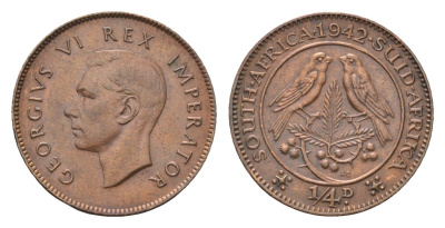 ЮАР 1/4 пенни (фартинг) 1942 Георг VI (1936-1952) KM 23 бронза 4690-1135