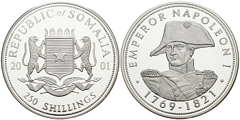Сомали 250 шиллингов 2001 император Наполеон I (1769-1821), тираж 5000 экз. серебро PROOF 00-00