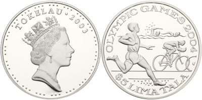 Токелау 5 тала 2003 XXVIII летние Олимпийские игры 2004 года в Афинах KM NEW серебро PROOF 1066-3-12