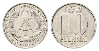ГДР 10 пфеннигов 1971 A KM 10 алюминий  aUNC  M81-17