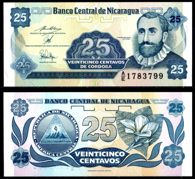 Никарагуа 25 сентаво Кордовы ND (1991) Франсиско Эрнандес де Кордоба Pick 170a (2) бумага UNC (пресс) 6278-3-2-2