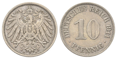 Германия 10 пфеннигов 1911 A KM 12, J. 13 медно-никель 4701-1123
