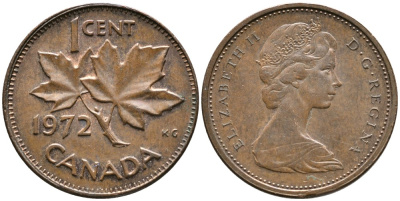 Канада 1 цент 1972 Елизавета II (1952-2022), кленовый лист KM 59.1 бронза 4528-736