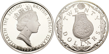 Британские Виргинские острова 20 долларов 1985 флакон для духов KM 70 серебро  PROOF  1095-2-41