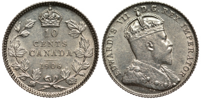 Канада 10 центов 1906 Эдуард VII KM 10 серебро  aUNC  1518-315
