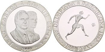 Испания 2000 песет 1990 XXV летние Олимпийские игры 1992 года в Барселоне, бег KM 864 серебро PROOF 1088-10-61