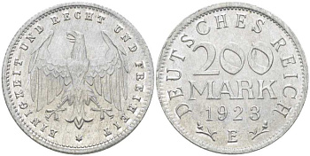 ГЕРМАНИЯ 200 МАРОК 1923 E KM 35, J. 304, Weege 22 алюминий 210-446