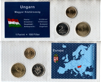 Венгрия набор из 3 монет (1, 2 и 5 форинтов) 2004 в красочной упаковке с информацией о стране KM 692, 693 и 694 UNC 2-6-3-80