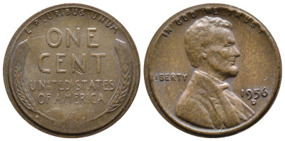 США 1 ЦЕНТ 1956 D ЛИНКОЛЬН KM A132 медь цинк 4364-734