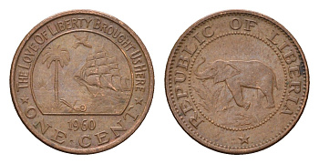 Либерия 1 цент 1960 KM 13 бронза 4147-226