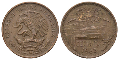 Мексика 20 сентаво 1965 KM 440 бронза 4597-1245