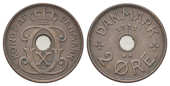 Дания 2 эре 1931 N, Кристиан X (1912-1947) KM 827 бронза 4701-762