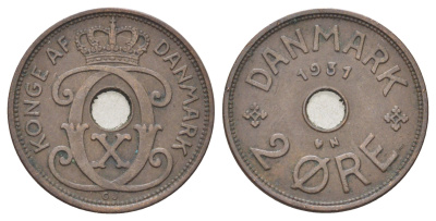 Дания 2 эре 1931 N, Кристиан X (1912-1947) KM 827 бронза 4701-762