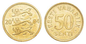 Эстония 50 сентов 2004 KM 24 латунь UNC 4647-128