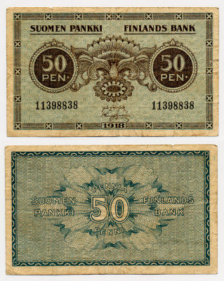 ФИНЛЯНДИЯ 50 ПЕННИ 1918 Pick 34 бумага 6278-40-1-2