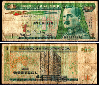 Гватемала 1 кетсаль 1985 Pick 66 1985(2) бумага 3295-79-1-2