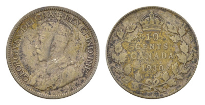 Канада 10 центов 1930 Георг V (1910-1936) KM 23a серебро 4623-857