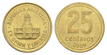 Аргентина 25 сентаво 2009 ратуша Буэнос-Айреса KM 110.1 алюминиевая бронза 4663-613