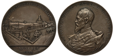 Германия медаль 1899 выставка спорта в Мюнхене. Луитпольд 50 мм бронза, посеребренее UNC 1072-6-31