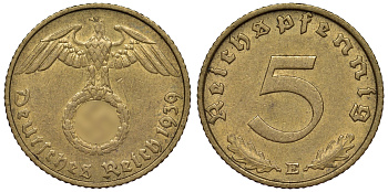 Германия 5 рейхспфеннигов 1939 E KM 91, J. 363 алюминиевая бронза 4121-717