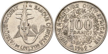 Валютный Союз стран Западной Африки 100 франков 1969 KM 4 никель 4575-1143