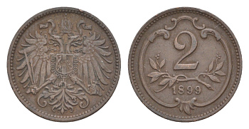 Австрия 2 геллера 1899 Франц Иосиф I (1848-1916) KM 2801 бронза 4639-1015
