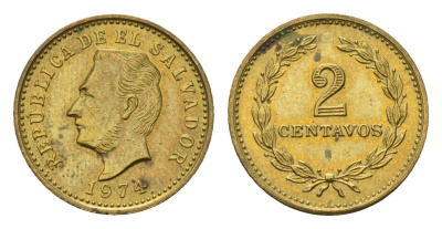 Сальвадор 2 сентаво 1974 год-тип KM 147 никель латунь UNC 4697-446
