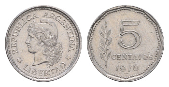 Аргентина 5 сентаво 1970 KM 65 алюминий aUNC 4655-964
