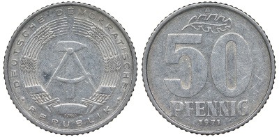 ГДР 50 пфеннигов 1971 A KM 12.2 алюминий 62-646