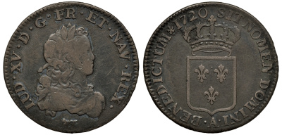 Франция 1/3 экю 1720 А, Людовик XV KM 457.1 серебро 00-817-08