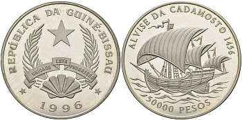 Гвинея-Биссау 50000 песо 1996 парусник Alvise da Cadamosto KM 37 серебро PROOF 00-00