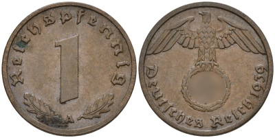 Германия 1 рейхспфенниг 1939 A KM 89, J. 361 бронза 4147-1163