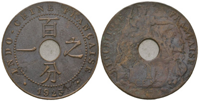 Французский Индокитай 1 сантим 1923 KM 12 бронза 106-143