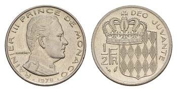 Монако 1/2 франка 1978 KM 145 никель UNC 4632-841