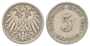 Германия 5 пфеннигов 1901 D KM 11, J. 12 медно-никель 4701-1029
