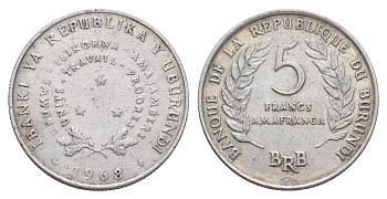 Бурунди 5 франков 1968 KM 16 алюминий 4591-111