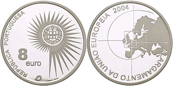 Португалия 8 евро 2004 INCM, расширение Европейского Союза KM 753a серебро PROOF 02-087-21