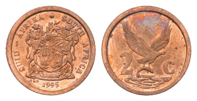 ЮАР 2 цента 1995 орел с рыбой KM 133 сталь плакированная медью UNC 4694-264