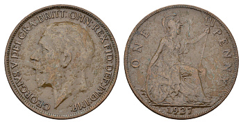 Великобритания 1 пенни 1927 Георг V (1910-1936) КМ 826, Spink 4054 бронза 4120-212