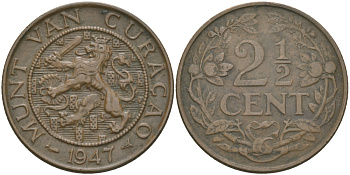 КЮРАСАО 2 1/2 ЦЕНТА 1947 KM 42 бронза 98-734