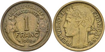 Франция 1 франк 1932 KM 885, Le Franc 219.2 алюминиевая бронза 4142-812