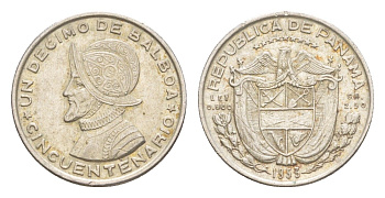 Панама 1/10 бальбоа 1953 50 лет независимости KM 18 серебро 4636-135