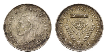 ЮАР 3 пенса 1941 Георг VI (1936-1952) KM 26 серебро 4564-759