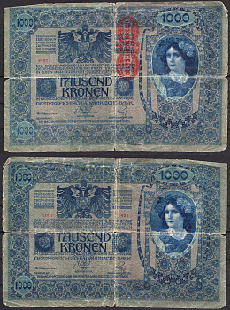 Австрия 1000 крон 1902 (1919) Pick 57 a бумага 8564-17-3-1
