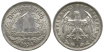 ГЕРМАНИЯ 1 РЕЙХСМАРКА 1934 А KM 78, J. 354 никель 4380-521