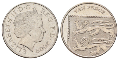 Великобритания 10 пенсов 2009 Елизавета II (1952-2022) KM 1110 медно-никель 4671-553