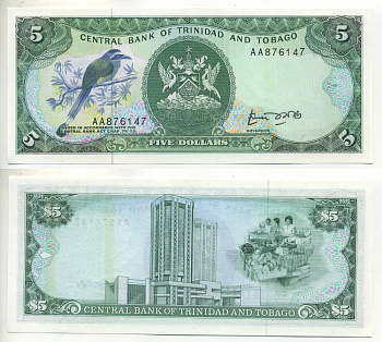 Тринидад и Тобаго 5 долларов 1985 подпись 4 Pick 37а бумага UNC (пресс) 3295-110-4