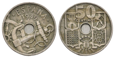 Испания 50 сентимо 1949 (51) Франсиско Франко (1939-1975) KM 777 медно-никель 4682-122