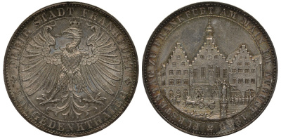 Франкфурт 1 талер 1863 Ассамблея Принцев KM 372, AKS 45, Jaeger 52, Thun 147, Kahnt 172, Davenport 654 серебро 00-815-72