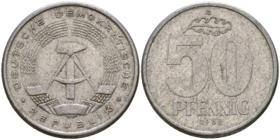 ГДР 50 пфеннигов 1958 A KM 12.1 алюминий 4156-443